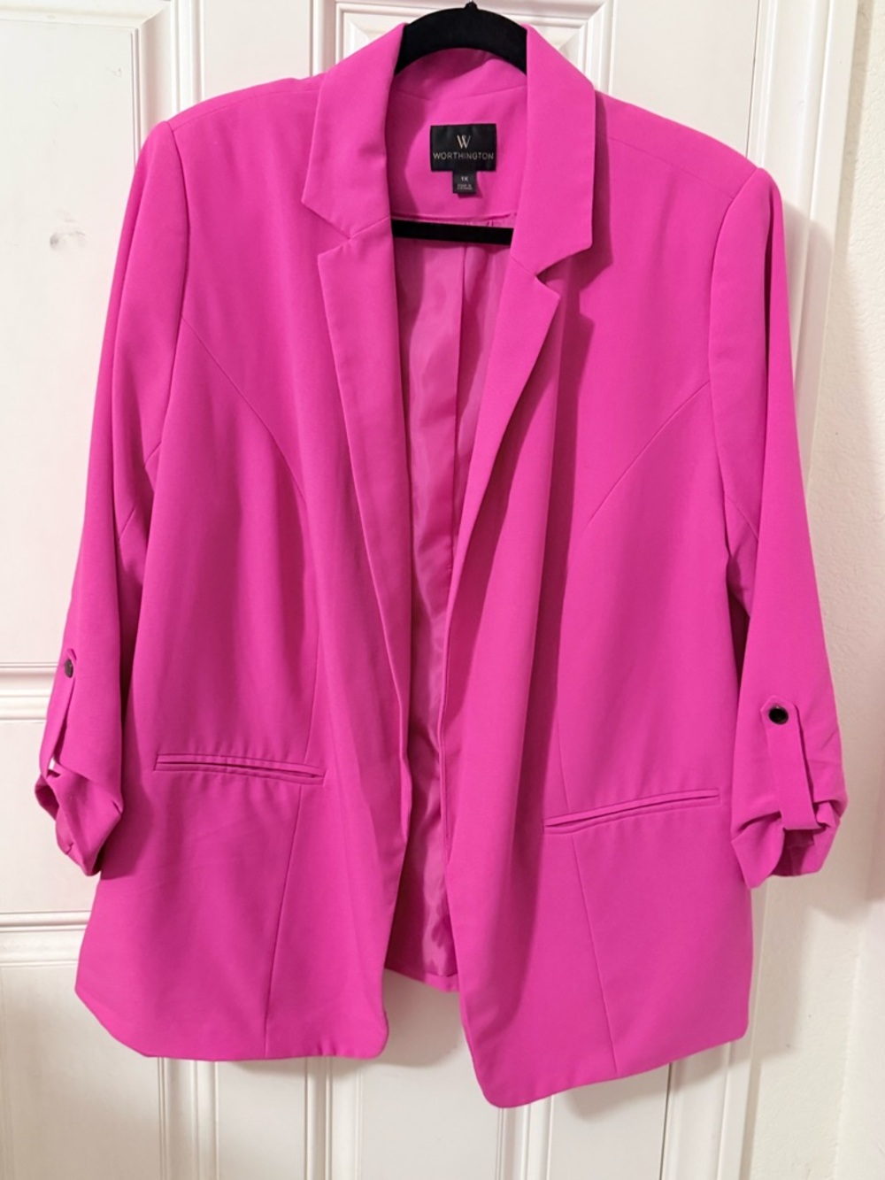 Worthington Bright Fuchsia Open Front Blazer